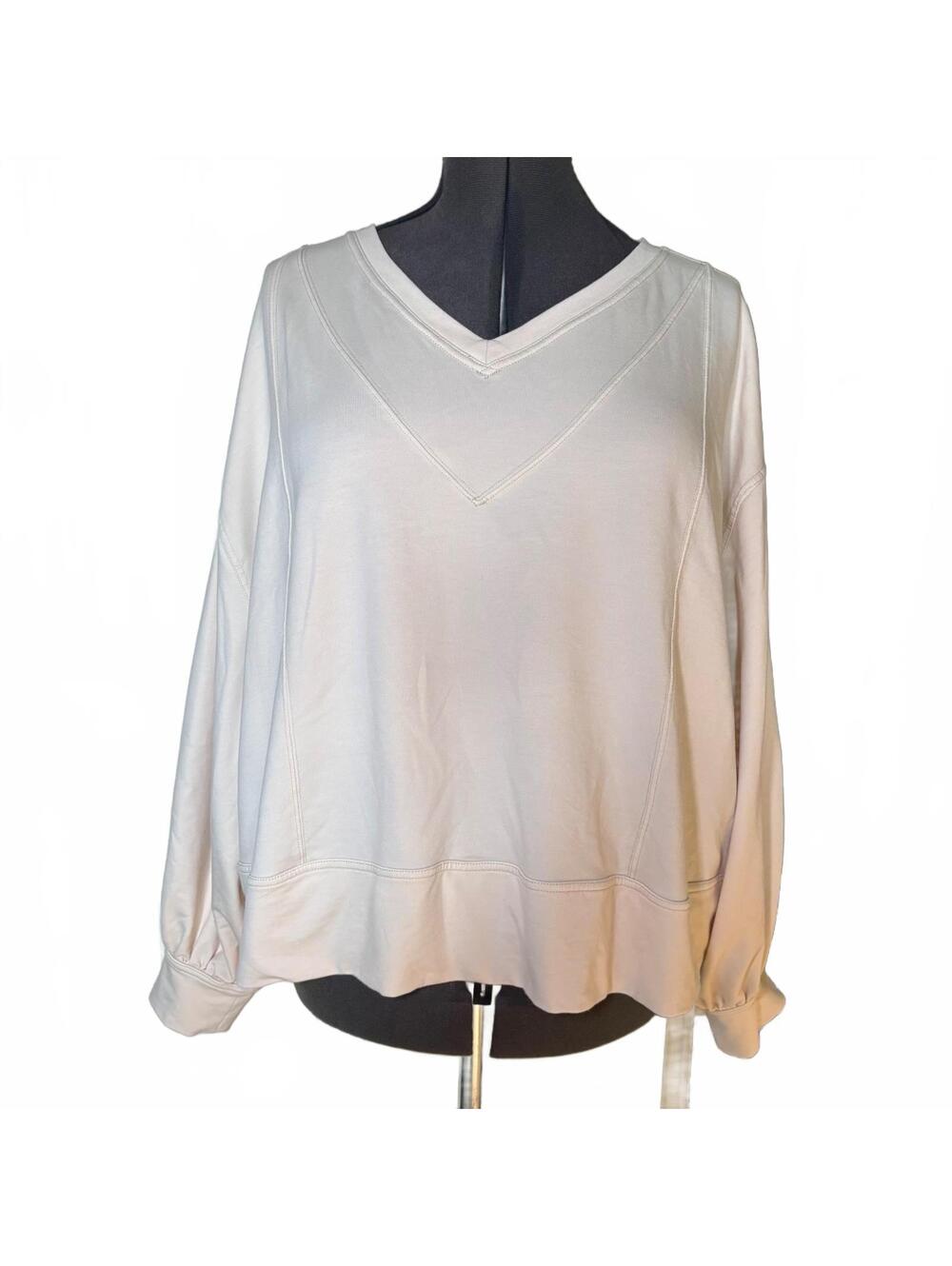 Loungewear Intimately Free People Cream V-Neck Long Sleeve Terry Sweat Top